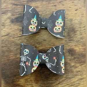 Faux leather Halloween girl bows handmade